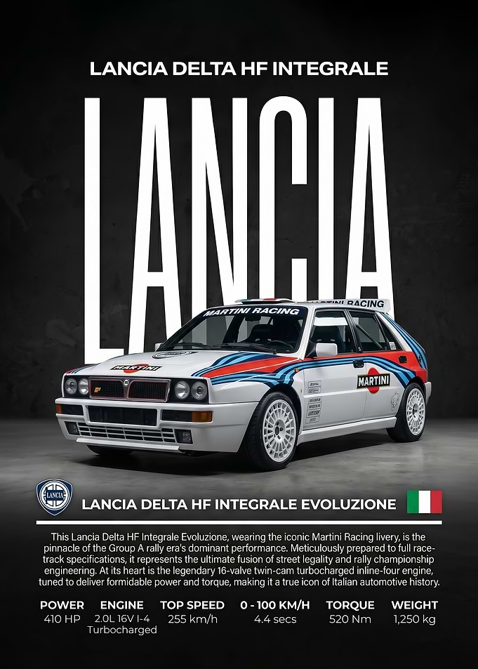 sleek rally Lancia Delta HF Integrale Martini Racing Poster