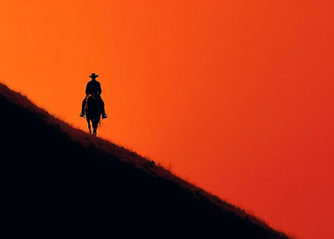 Cowboy on Horse at Sunset