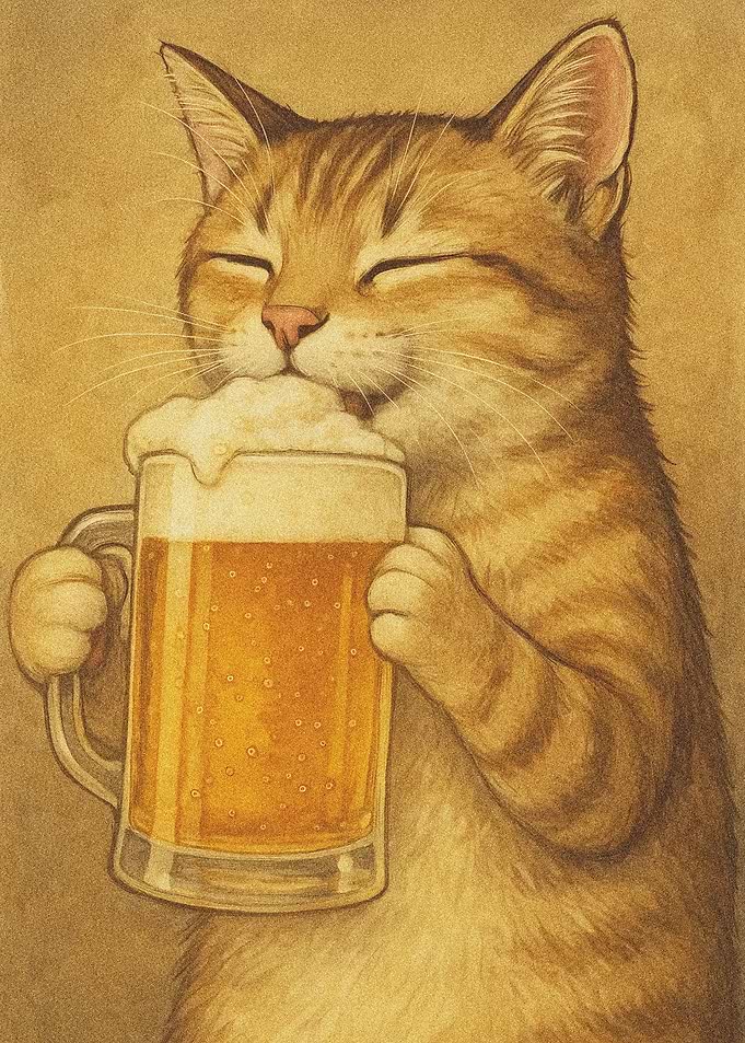 Cat drinking beer
