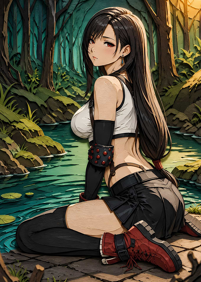 Tifa Lockhart by a Forest Stream