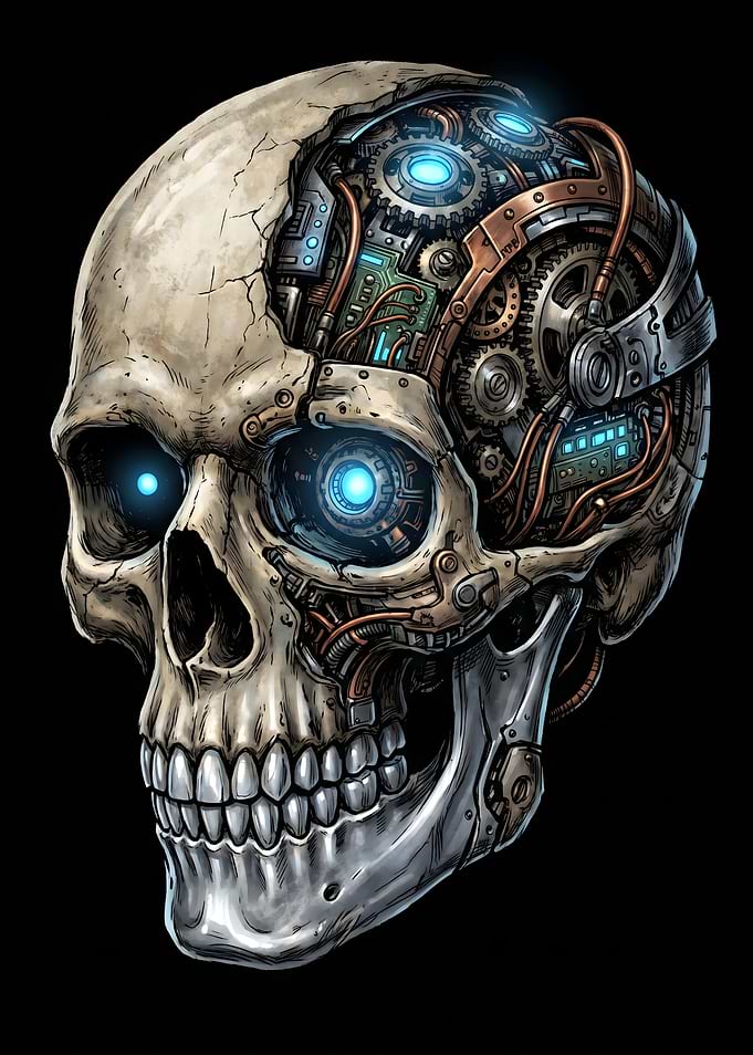Cybernetic Skull with Glowing Eyes