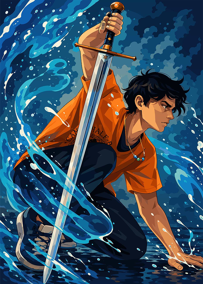 Anime Boy with Sword and Water