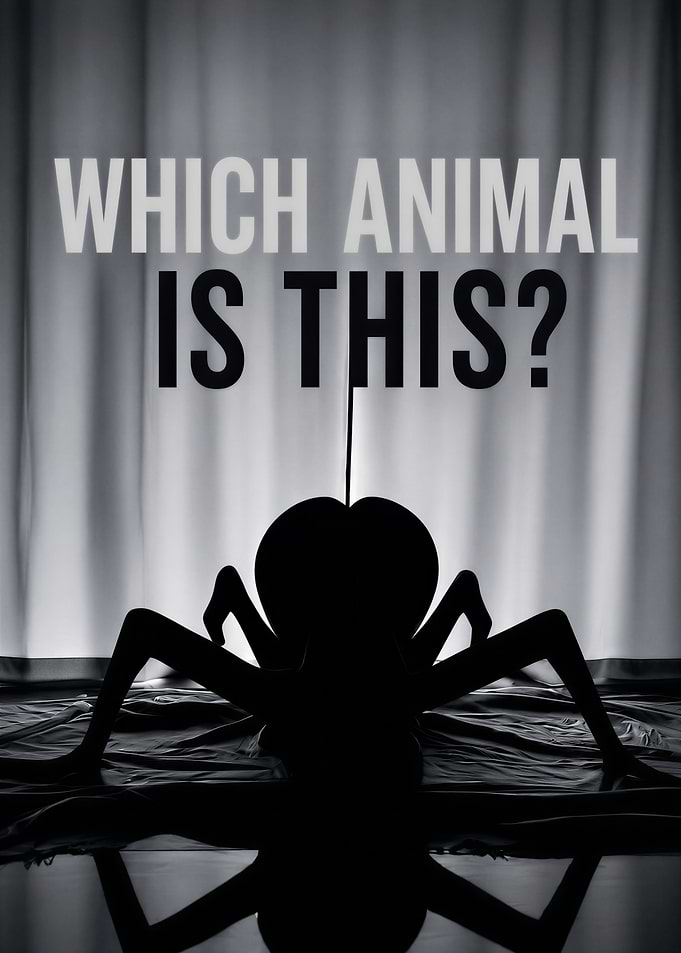 Silhouette of an insect with text