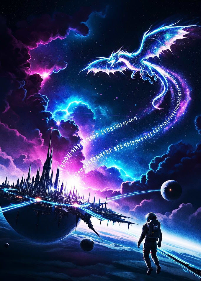 Cosmic Dragon Over Futuristic City