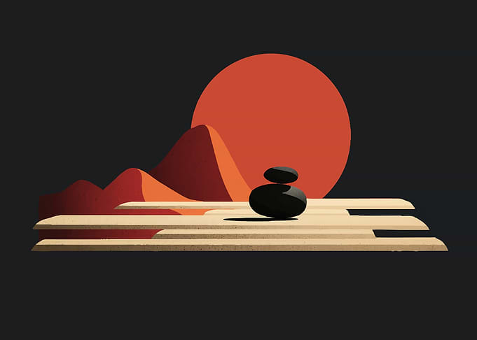 Zen stones and desert sunset