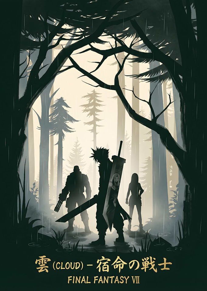 Final Fantasy VII Cloud and Friends in Forest