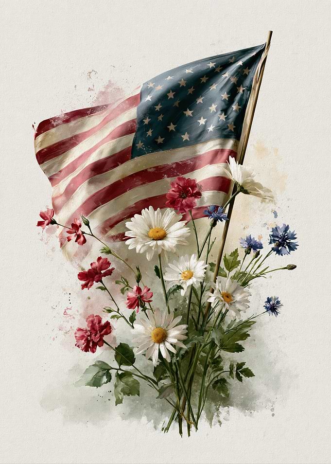 American Flag with Flowers
