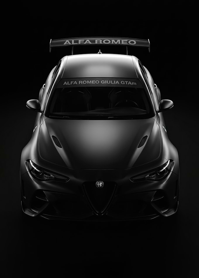 sleek black Alfa Romeo Giulia GTAm car poster