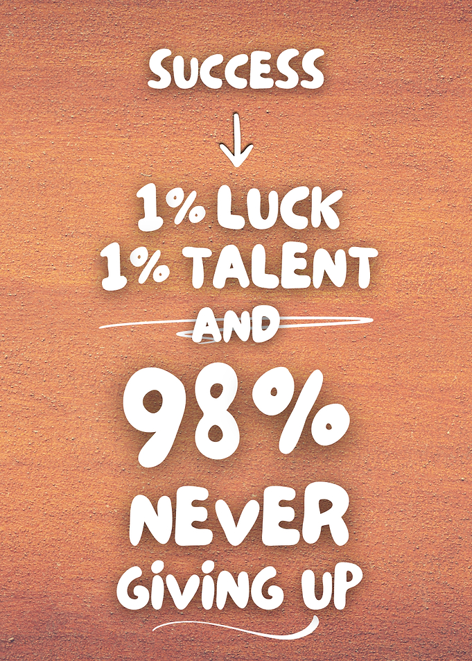 Success is 98% Never Giving Up