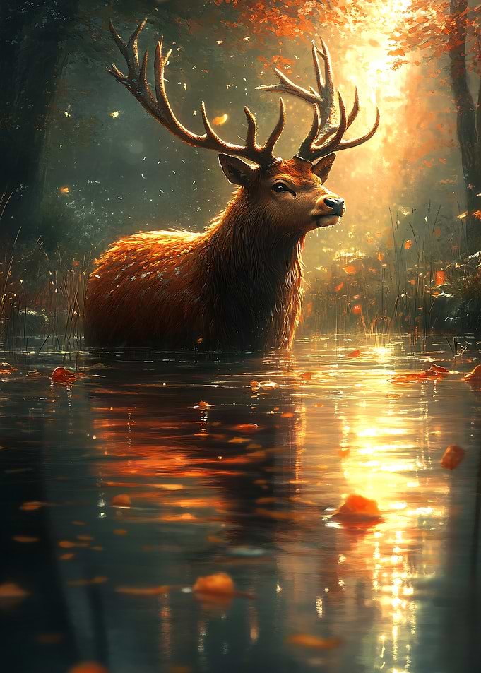 Majestic Stag in Autumn Water