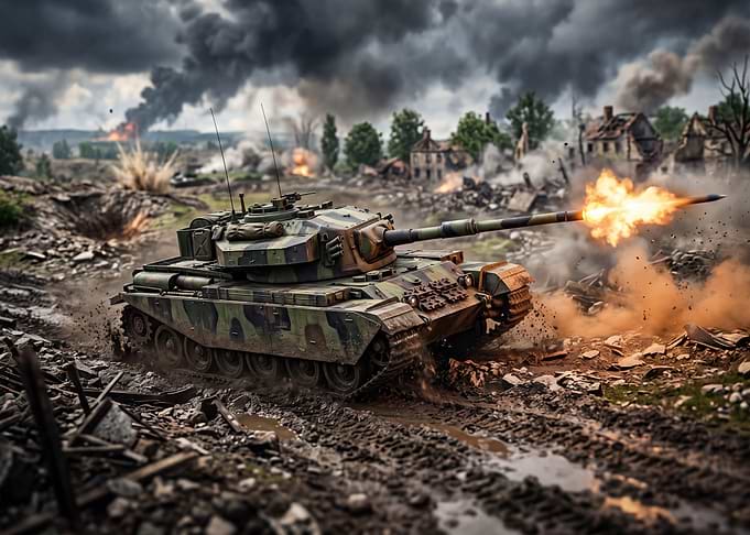 Tank Firing in War Zone