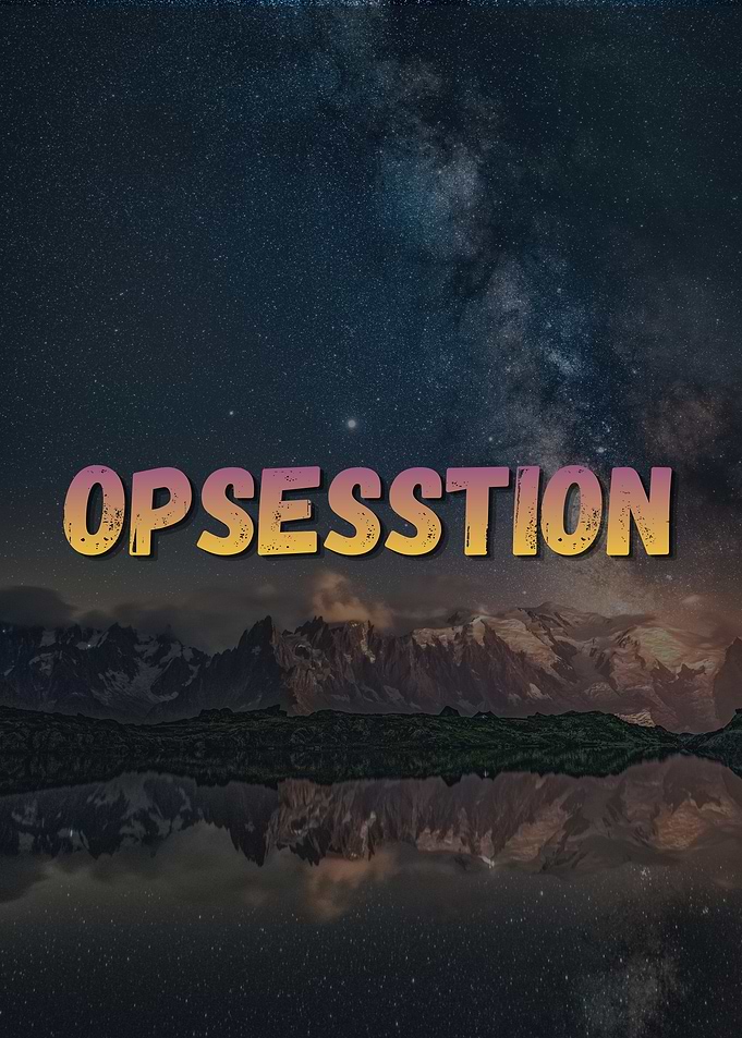 Obsession text over starry mountains