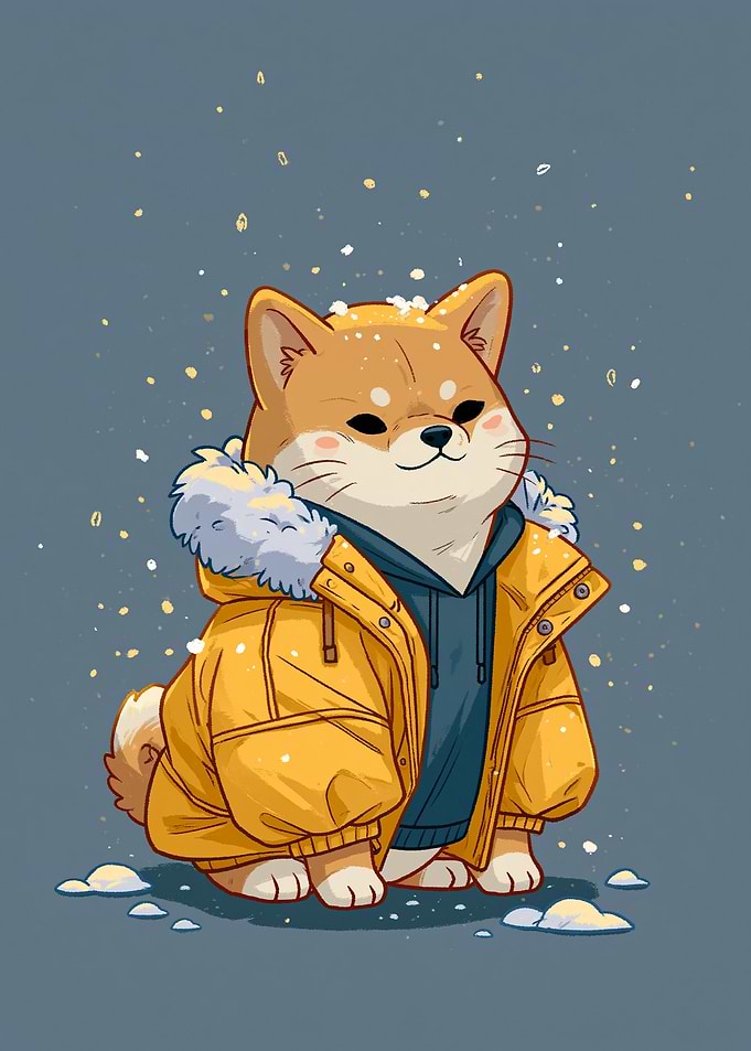 Cute Shiba Inu in Winter Jacket