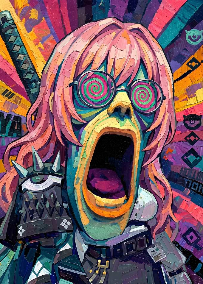 Screaming Anime Character with Hypnotic Glasses