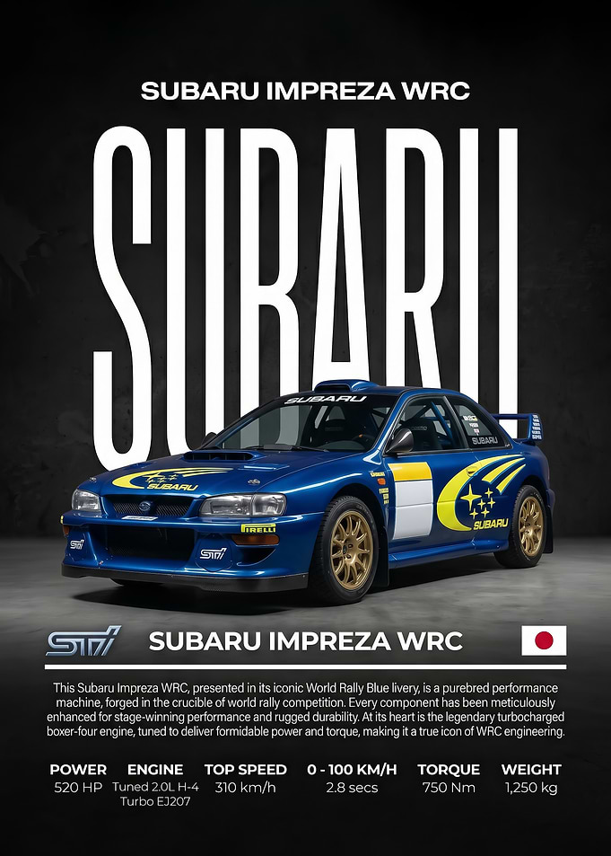 sleek rally Subaru Impreza WRC Car Poster