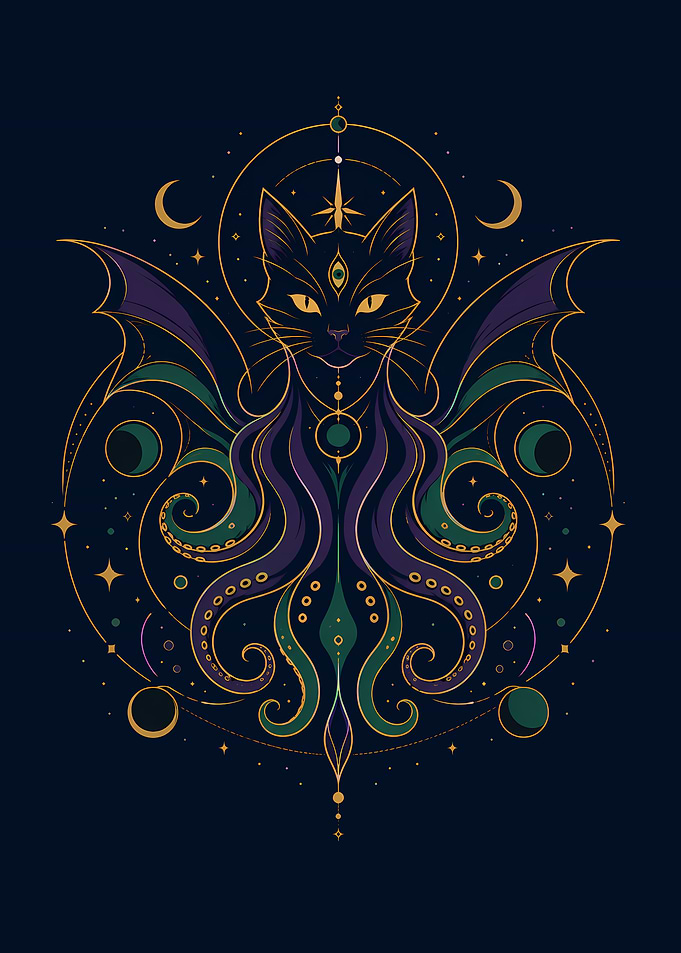 Mystical Cat with Tentacles and Wings