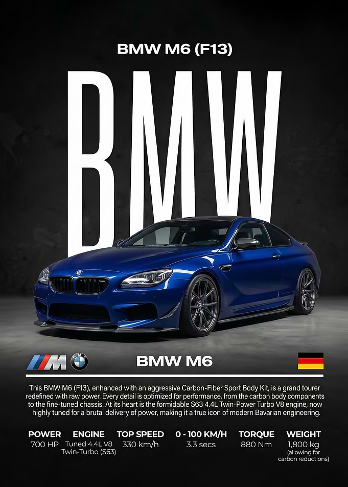 A striking sleek BMW M6 (F13) Sports Car