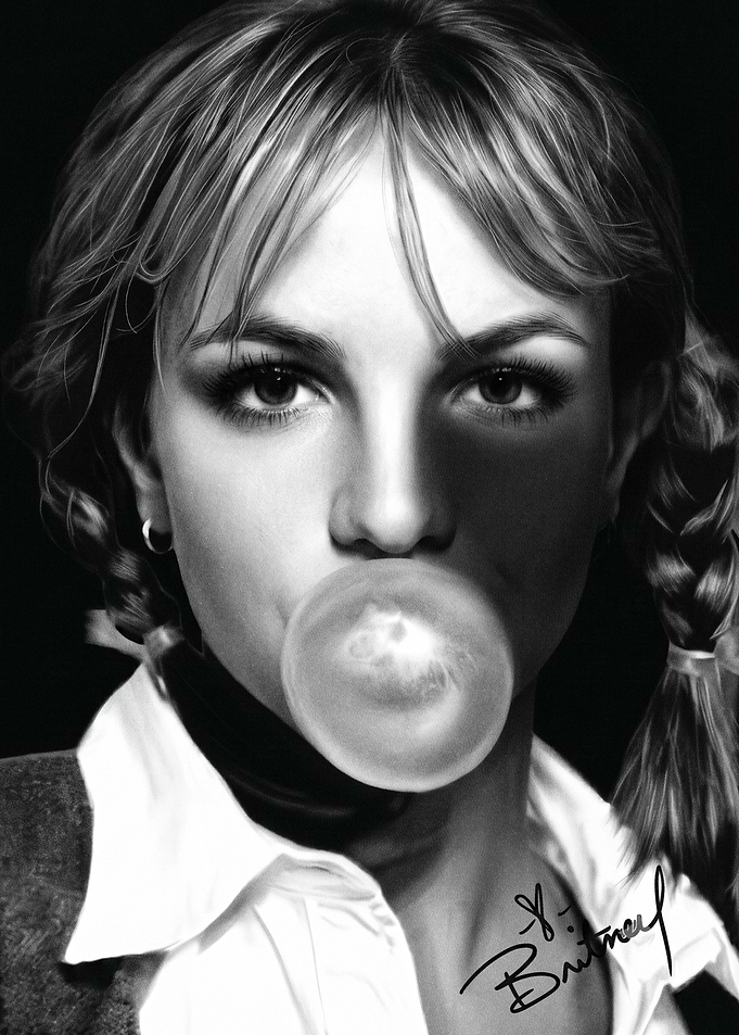 Britney Spears blowing bubblegum