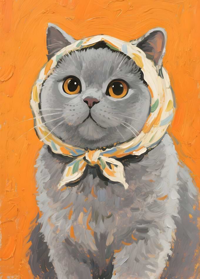 Painting of a cat wearing a scarf