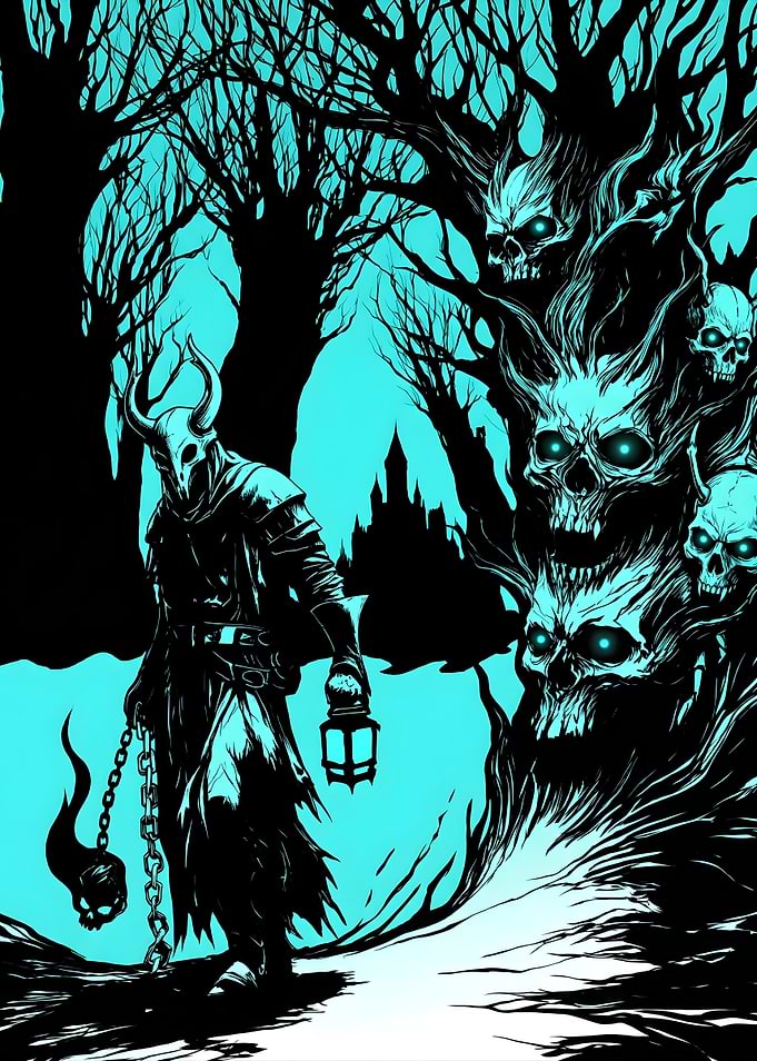 Dark Fantasy Knight with Skull Lantern