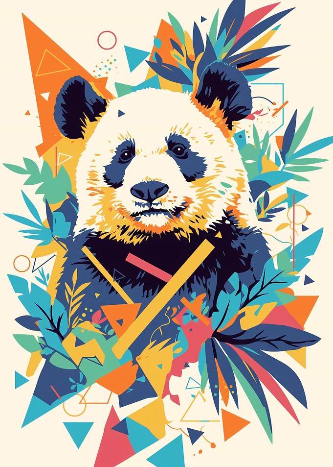 Stylized Panda with Geometric Flora