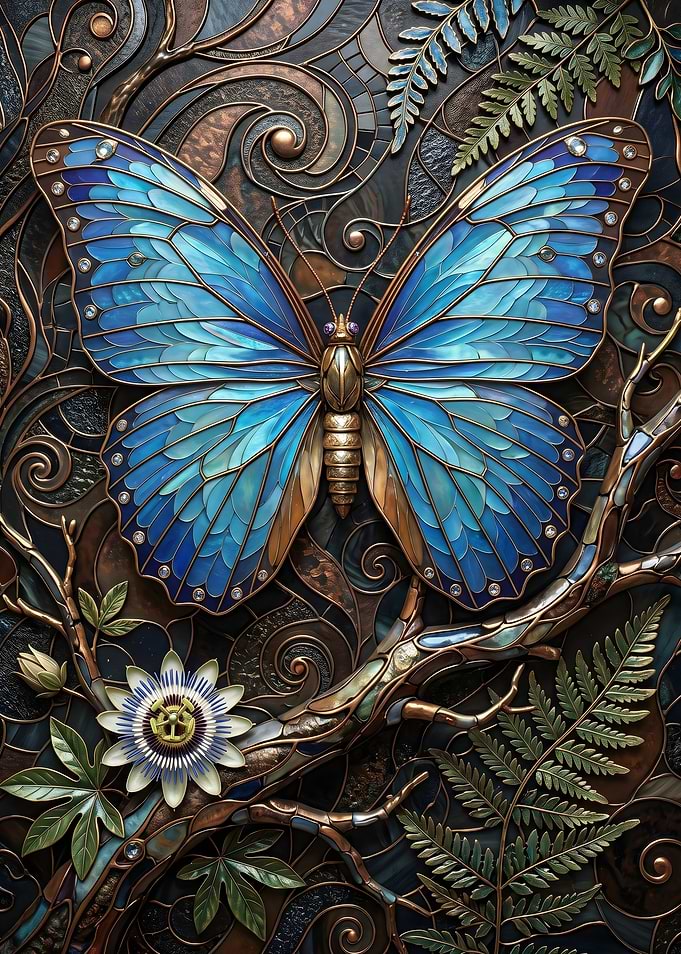 Butterfly and Flower Stained Glass