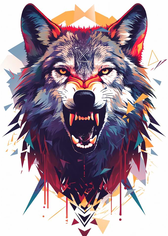 Aggressive Wolf Geometric Art
