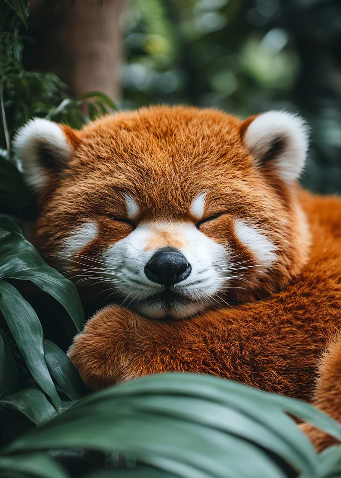 Sleeping Red Panda in Greenery