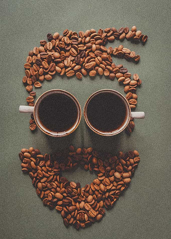 Coffee Bean Face with Coffee Cups