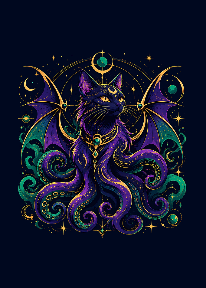 Mythical Cat with Tentacles and Wings