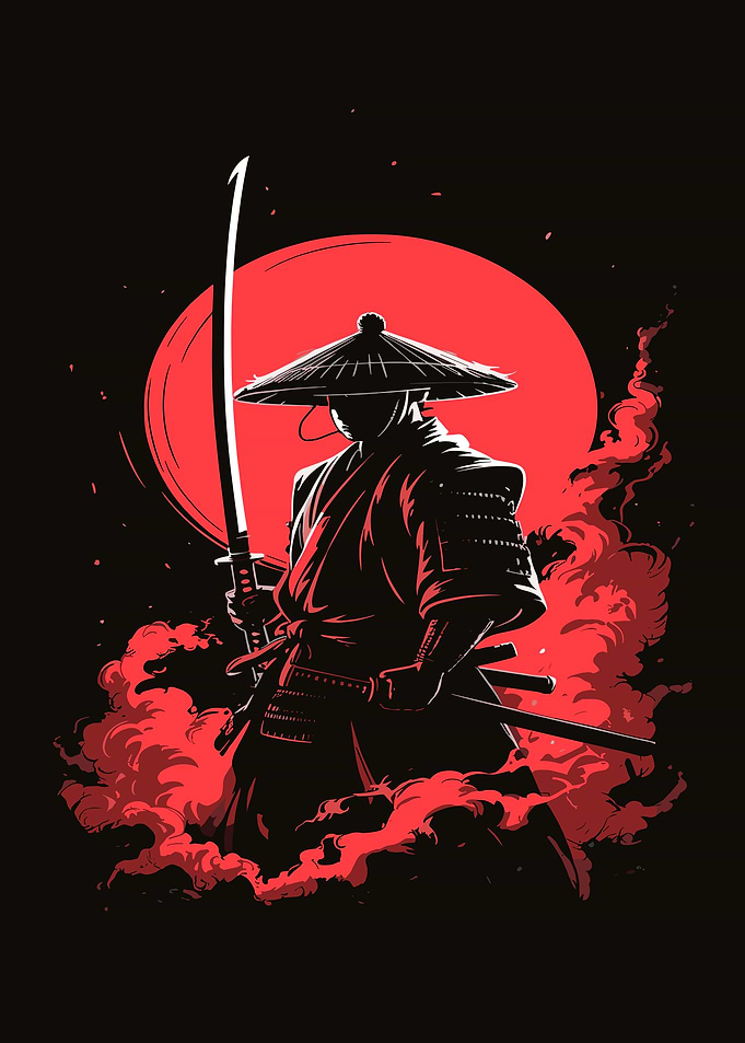 Samurai Warrior in Red Smoke