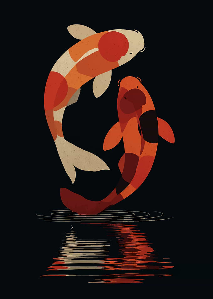 Two Koi Fish in Water