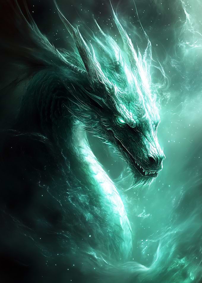 Ethereal Teal Dragon in Nebula
