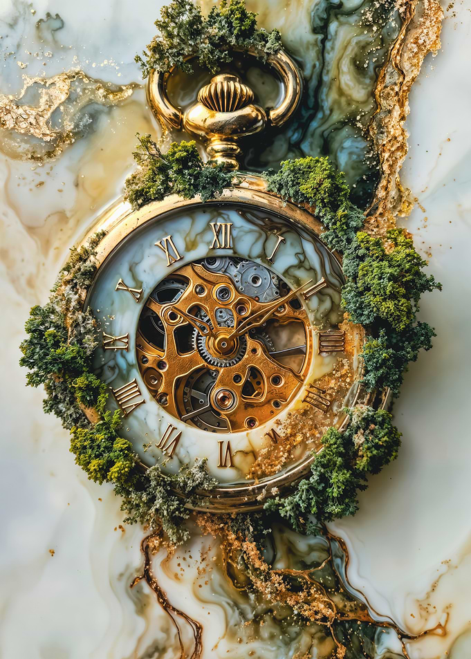 Marble Pocket Watch with Moss