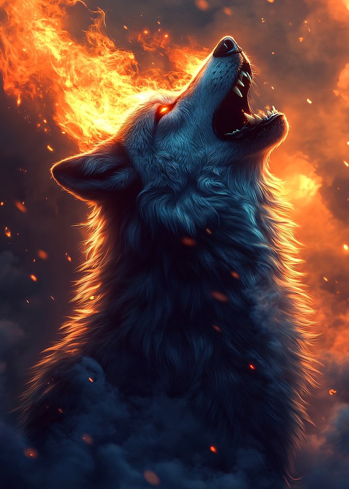 Fiery Wolf Howling