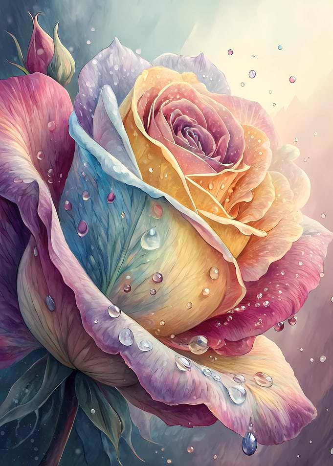 Rainbow Rose with Water Droplets