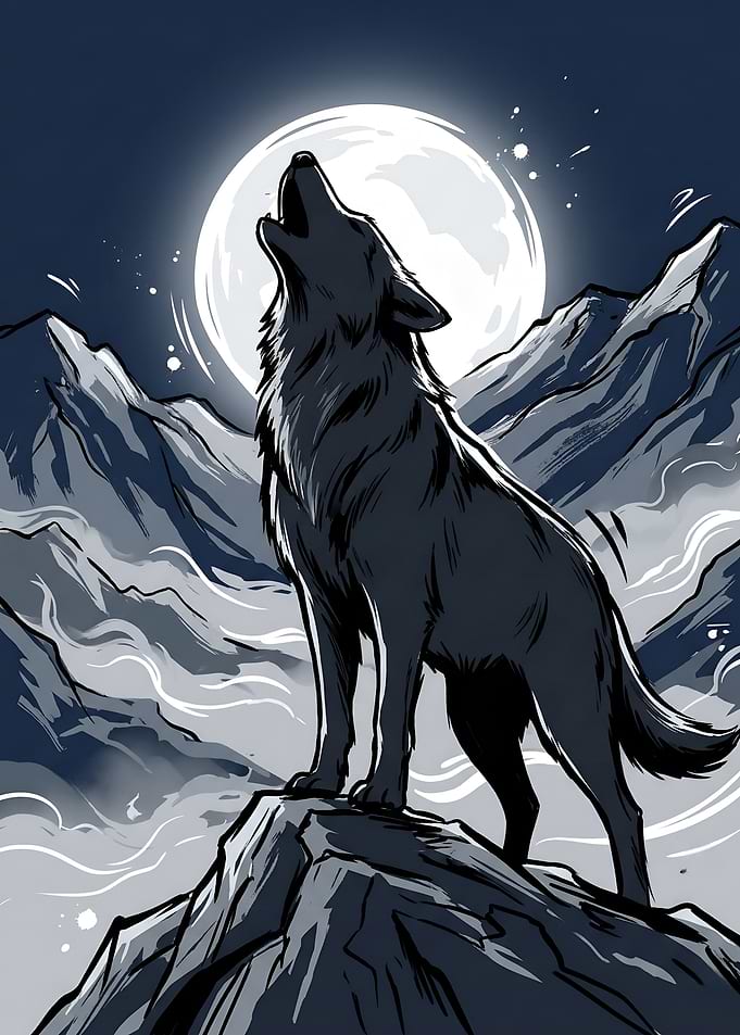 Howling Wolf on Mountain Peak Wall Art