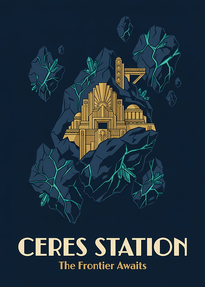 Asteroid Mining Station Retro Futurism Poster