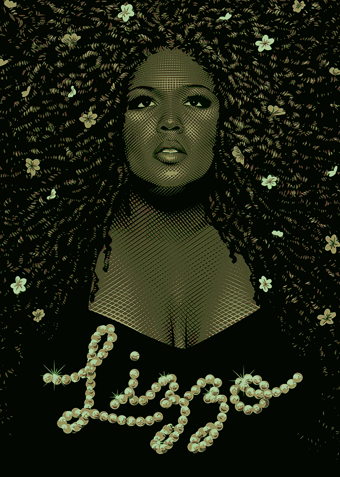 Lizzo Portrait with Pearls and Flowers
