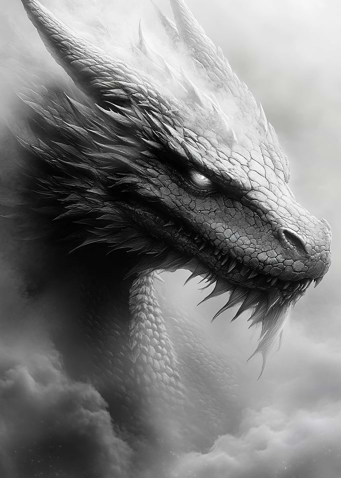 Majestic White Dragon in Clouds