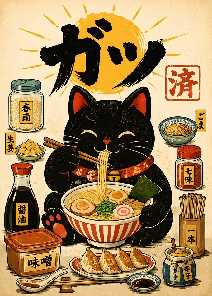 Maneki Neko Eating Ramen
