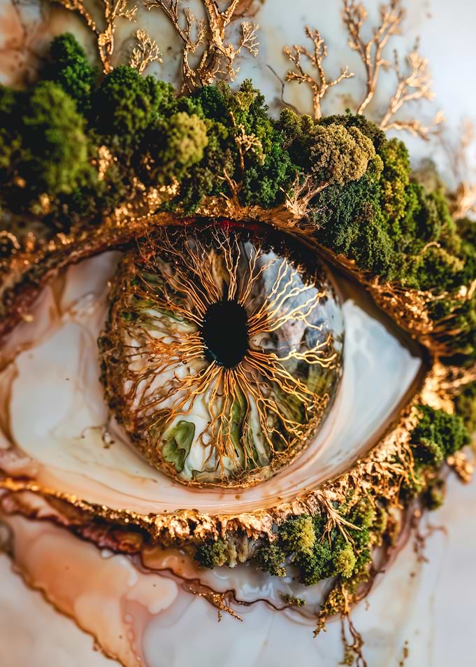Marble Human Eye with Moss