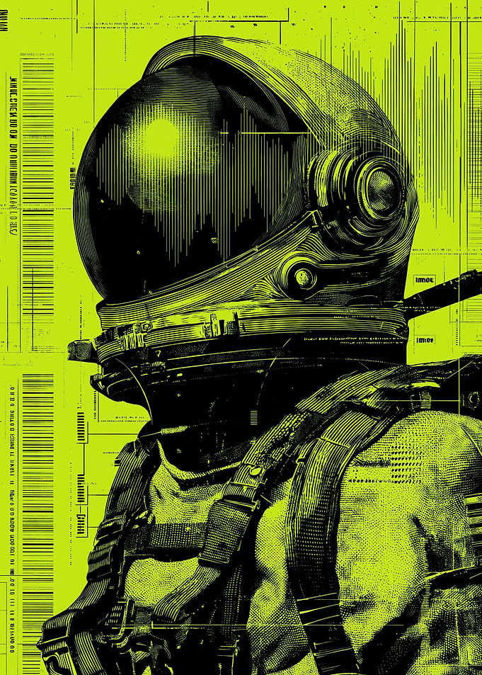 Astronaut with Neon Green Background