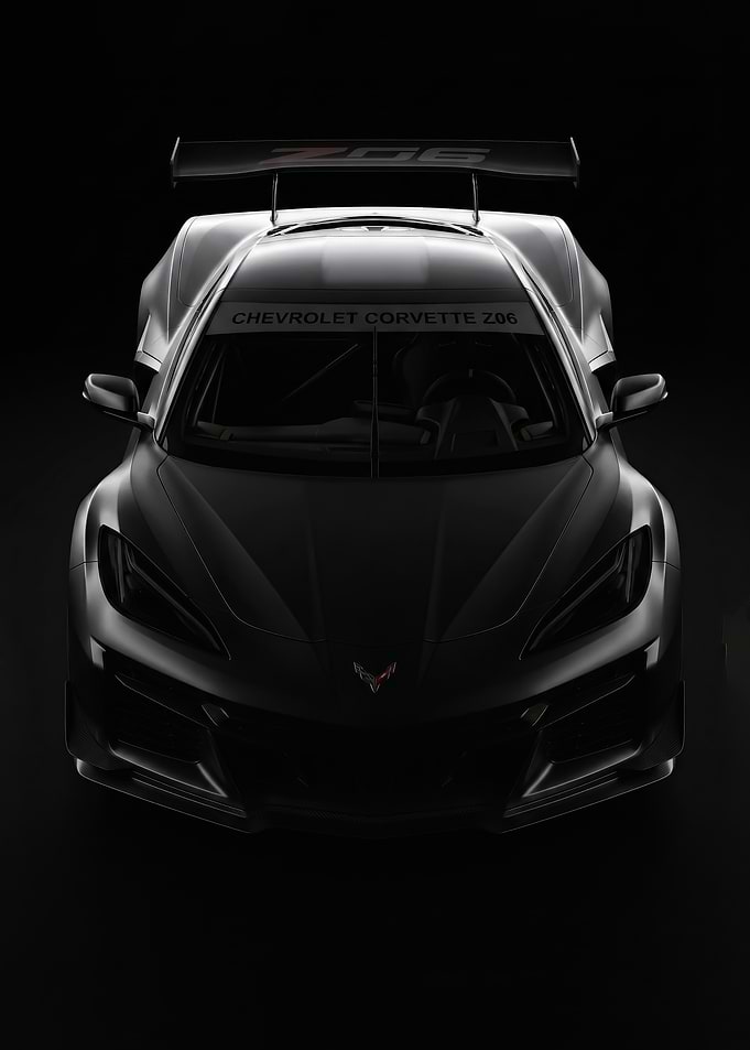 sleek black Chevrolet Corvette Z06 race car poster