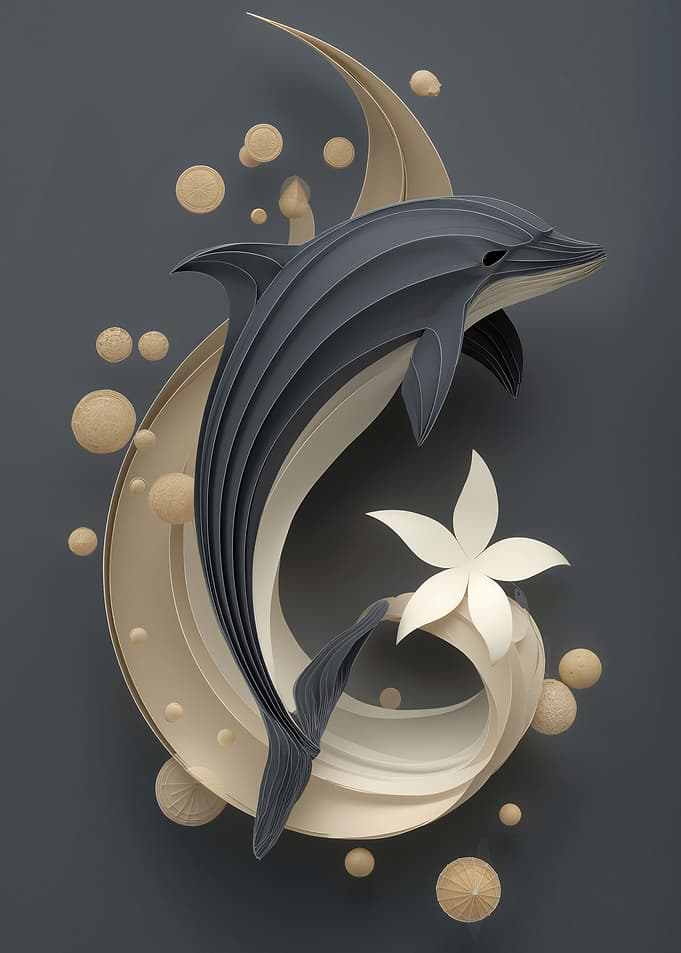 Papercraft Dolphin with Flower