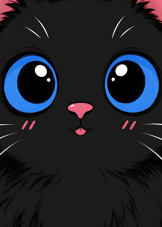 Whimsical Kawaii Black Cat