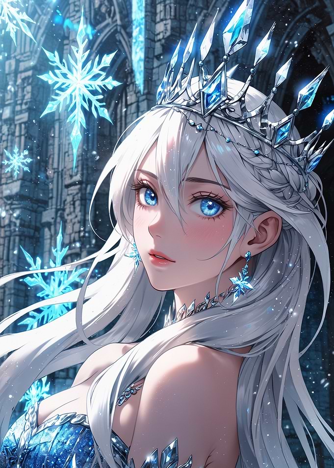 Ice Queen with Crown and Snowflakes