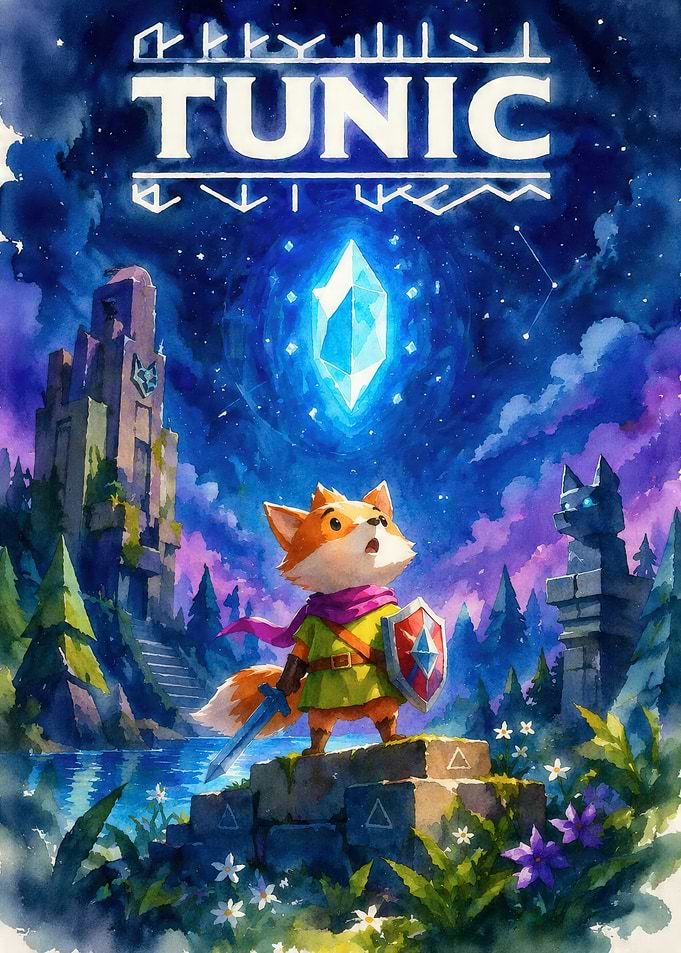 Tunic Fox Warrior in Mystical Landscape