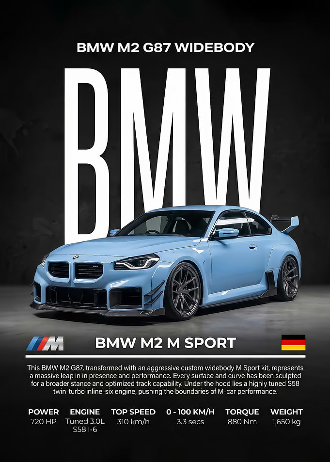 sleek blue bmw m2 g87 caar poster