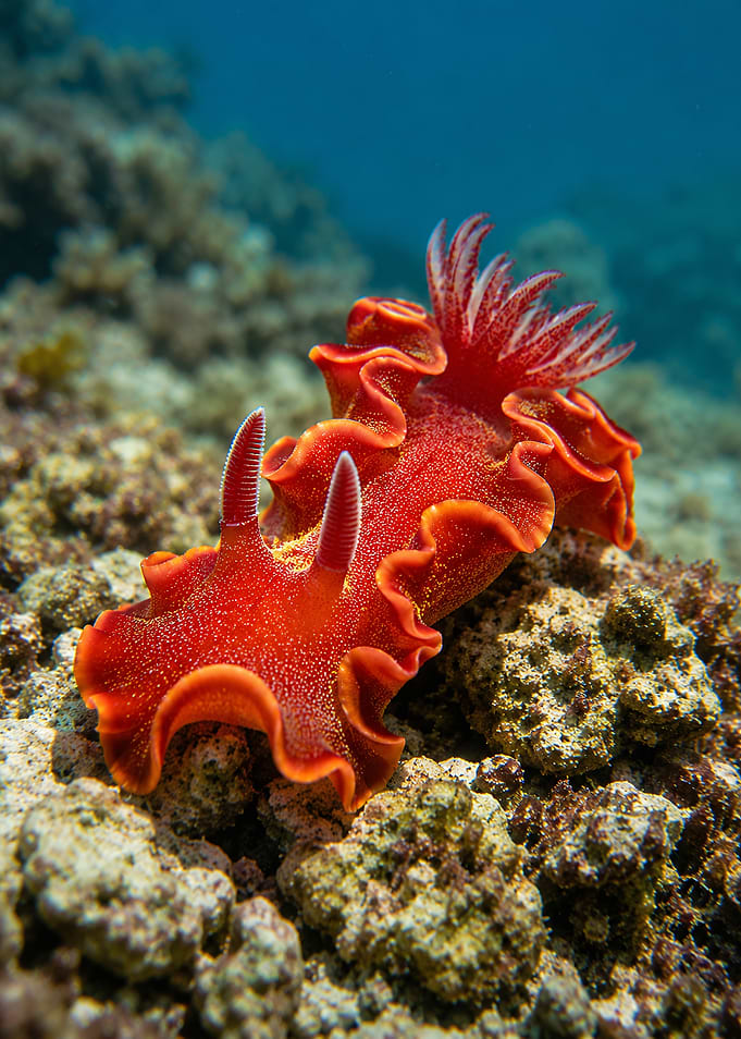 Vibrant Red Sea Slug on Coral